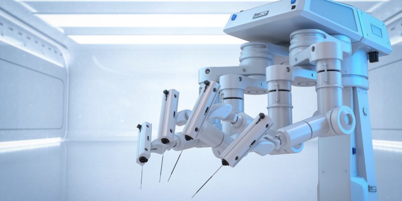 Medical technology concept with 3d rendering surgery robot in surgery room